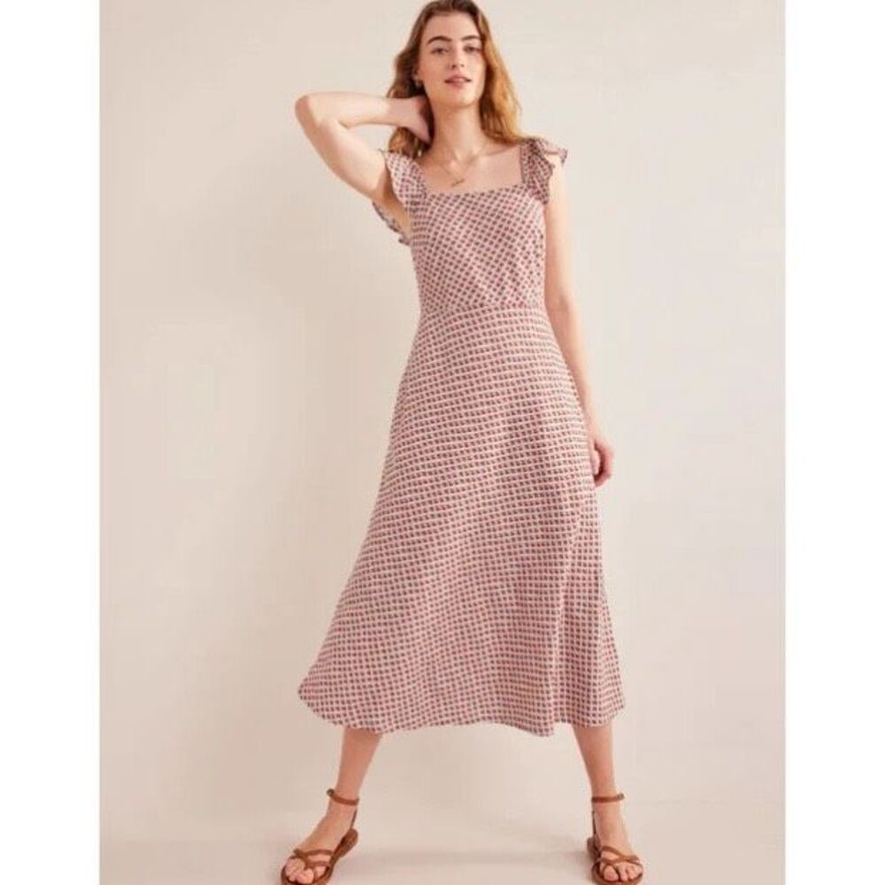 Boden Frill Detail Jersey Midi Dress US 14 R Floral Cream Red Fairy Cottage NWT